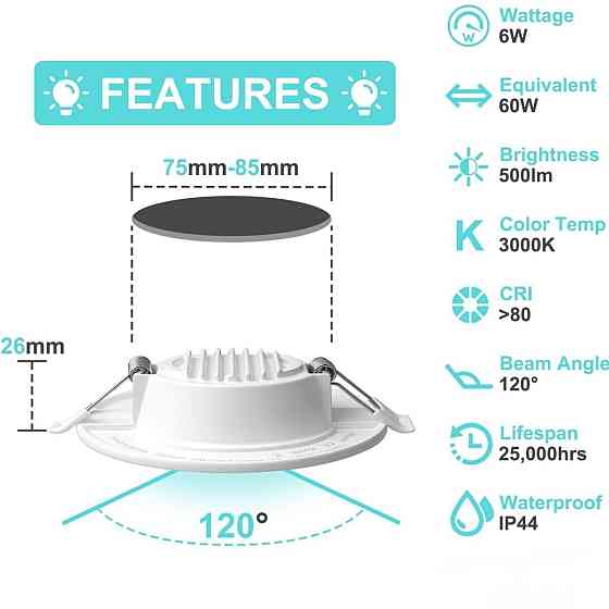 Світлодіодний вбудований прожектор тепле біле світло 4000K без регулювання яскравості 220V 6W UKawhi TD-601 Дніпро