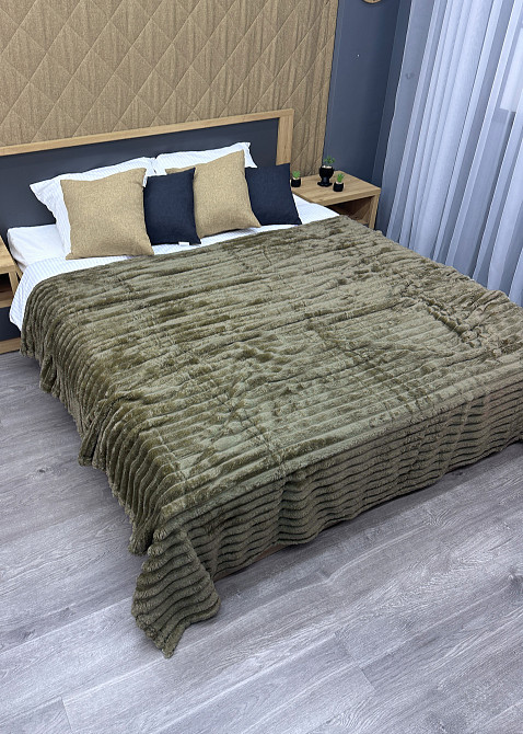 Плед-покривало смужка VIP Шарпей 200х230 см (+-10см) Болотний (87-143) Київ - фото 5