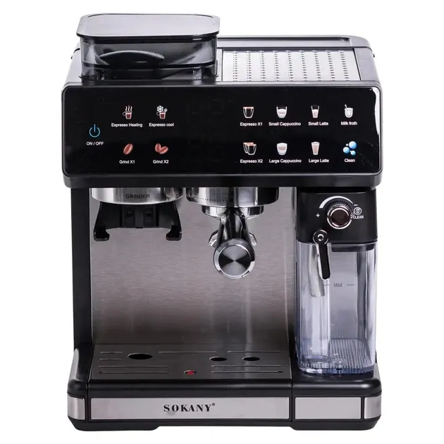 Кавомашина Sokany SK-04032 1800Вт, автоматична, подвійна помпа, 20 рівнів помелу, резервуар 2.6л, сенсорне керування Одеса - фото 2