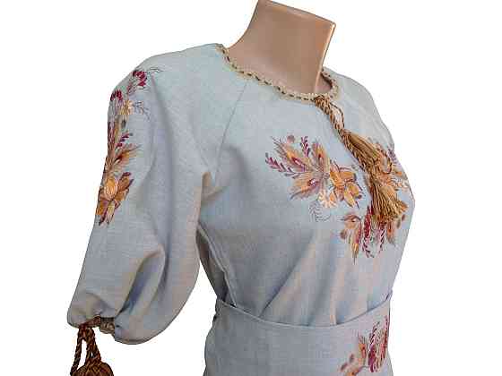 Женское вышитое платье с круглой горловиной «Петриковская роспись» с ярким и насыщенным орнаментом Киев