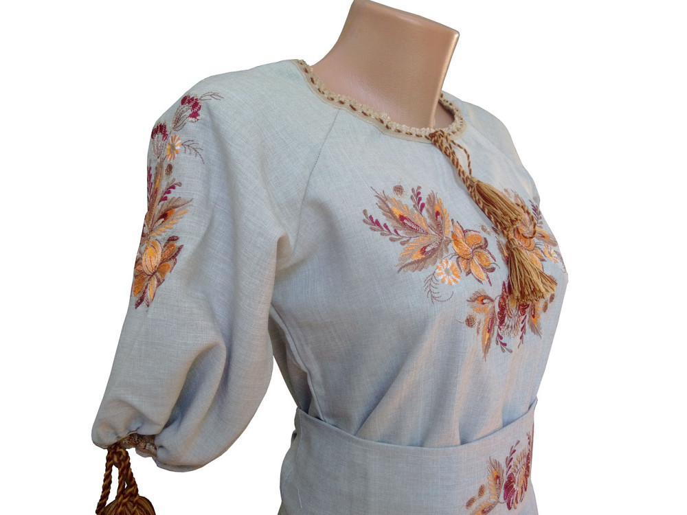 Женское вышитое платье с круглой горловиной «Петриковская роспись» с ярким и насыщенным орнаментом Киев - изображение 5