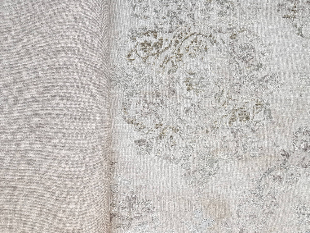 Шпалери вінілові на флізеліні AS creation Garda 1.06Х10.05 класика дамаск венселя срібло з бірюзою на сіро-беж Київ - фото 2