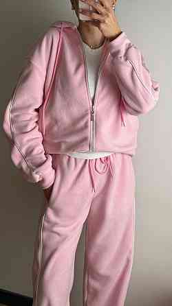 Жіночий теплий костюм-двійка з кантом двосторонній фліс Рожевий, 44/46 Одеса