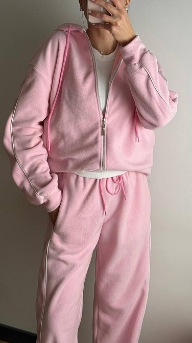 Женский теплый костюм двойка с кантом двухсторонний флис Розовый, 44/46 Одесса - изображение 5
