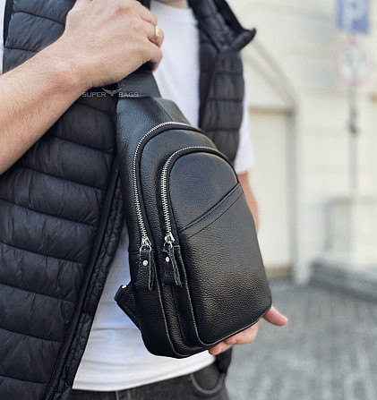 Сумка-слинг мужская черная через плече из натуральной кожи TIDING BAG A25F-515-1A Каменское - изображение 8