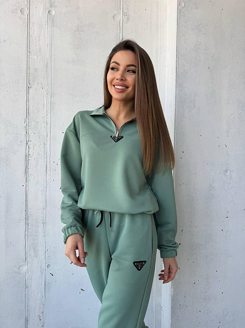 Жіночий повсякденний костюм-двійка: кофта та штани двохнитка-петля Оливка, 42 Одеса - фото 5