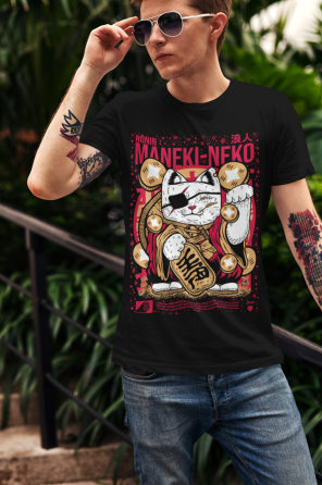 Футболка для хлопчика з аніме принтом Джапанесе Ладй Лукк Манекі оверсайз (зріст від 165 до 180) Чорний AnimeJ0749m Дніпро