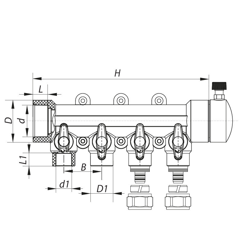 Розподільний колектор опалення 4-way з фітингом (40x20) PPR Koer K0192.PRO (KP2557) Київ - фото 3
