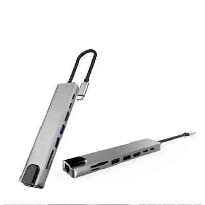 Концентратор XoKo Type-C to RJ45+HDMI+2xUSB 3.0+ TF,SD reader+ PD Type-C+ Type (XK-AC550-SL) Вінниця