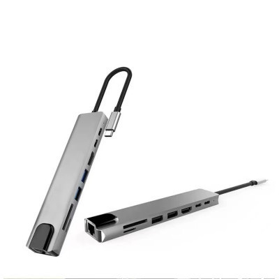 Концентратор XoKo Type-C to RJ45+HDMI+2xUSB 3.0+ TF,SD reader+ PD Type-C+ Type (XK-AC550-SL) Вінниця - фото 1