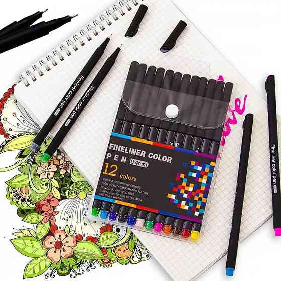 Набір різнокольорових лінерів Fineliner Color 12 кольорів, професійний набір лінерів для скетчів та малювання! Кам'янець-Подільський