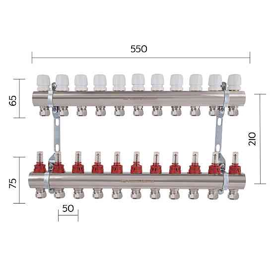Колектор латунний із витратомірами та євроконусами Thermo Alliance Standart 1" на 11 виходів TAS235W11E Київ