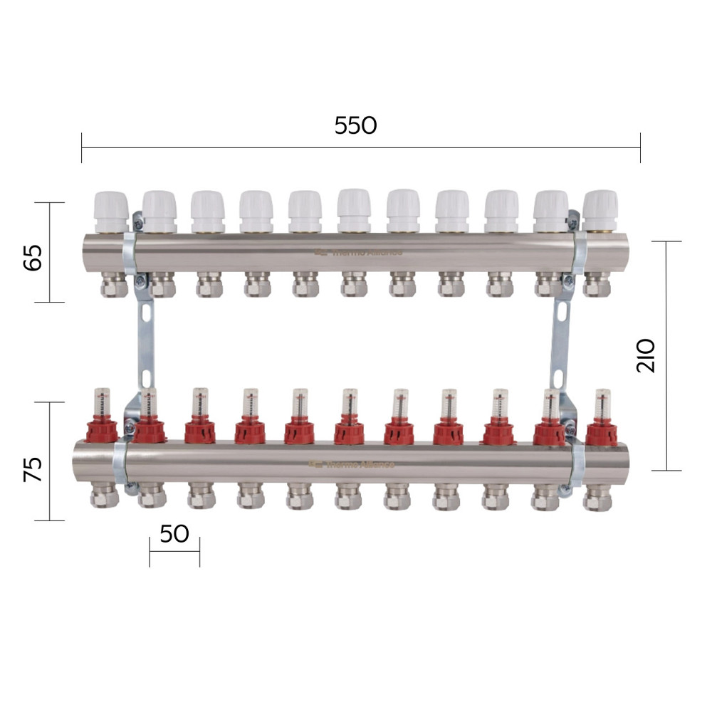 Коллектор латунный с расходомерами и евроконусами Thermo Alliance Standart 1