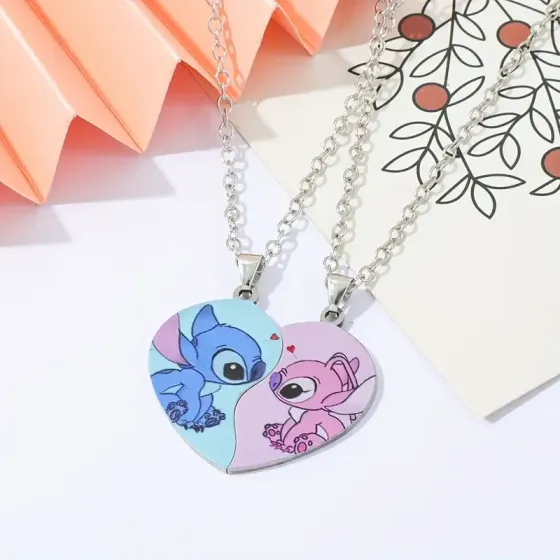 Парні кулони-підвіски «Стіч і Ейнджел» – половинки серця, 2 шт Київ