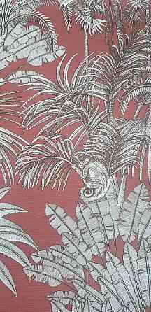 Шпалери вінілові на флізеліні Rasch Clasik 0,53х10 птиці папуги тваринні пальми листя сіре на бордовому Київ