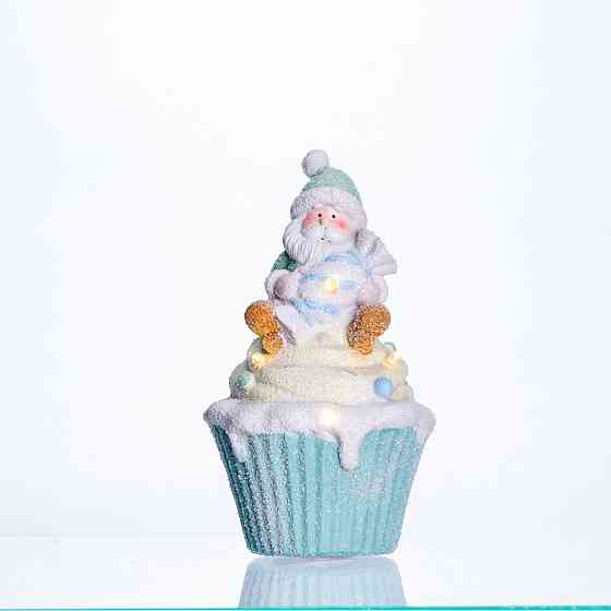 Новорічна декоративна фігурка з підсвіткою 10×10×17.5 см Новорічний декор Санта-Клаус на кексі з порцеляни CR-6-7 Коломыя