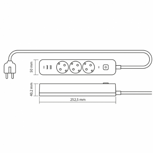 Мережевий подовжувач із заземленням 3 розетки/2USB-A/1Type-C 3м з кнопкою чорний VF-PD33G2U1C-B Oncord Videx Житомир