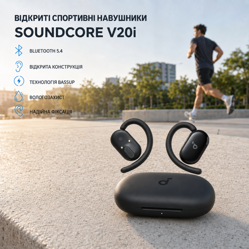 Беспроводные наушники Anker Soundcore V20i Black открытые Bluetooth 5.4 спортивные влагозащищенные наушники с BassUp Киев - изображение 12