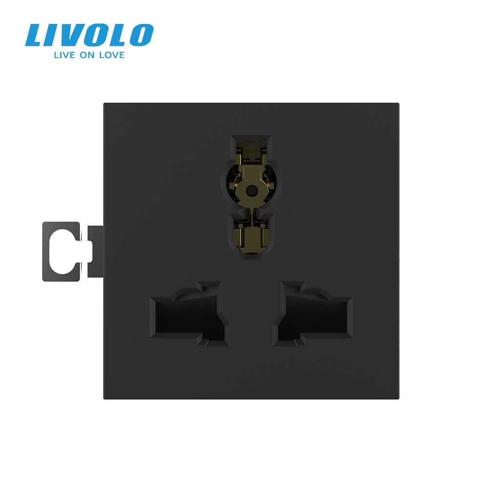 LIVOLO Універсальна розетка LIVOLO 12-в-1, з заземленням і шторками, чорна, 16А 250В, модуль (V Коломия - фото 8