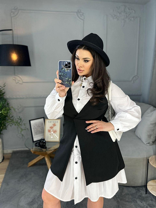 Женское базовое платье-рубашка + сарафан коттон + дайвинг 46/48 Одесса - изображение 1