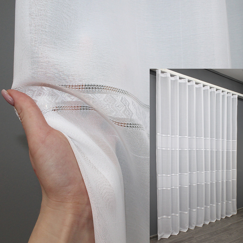 Тюль VR-Textil 1379т Мережка Лен Белый 150х220 см (40-160) Киев - изображение 1