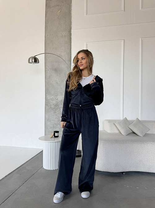 Женский повседневный костюм двойка: кофта и штаны велюр Синий, 46/48 Одесса - изображение 7