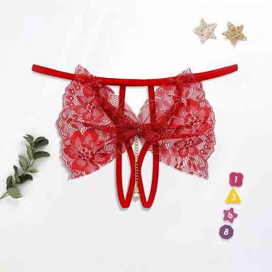 Еротичні трусики з розрізом червоні - розмір універсальний, резинка до 88см Київ