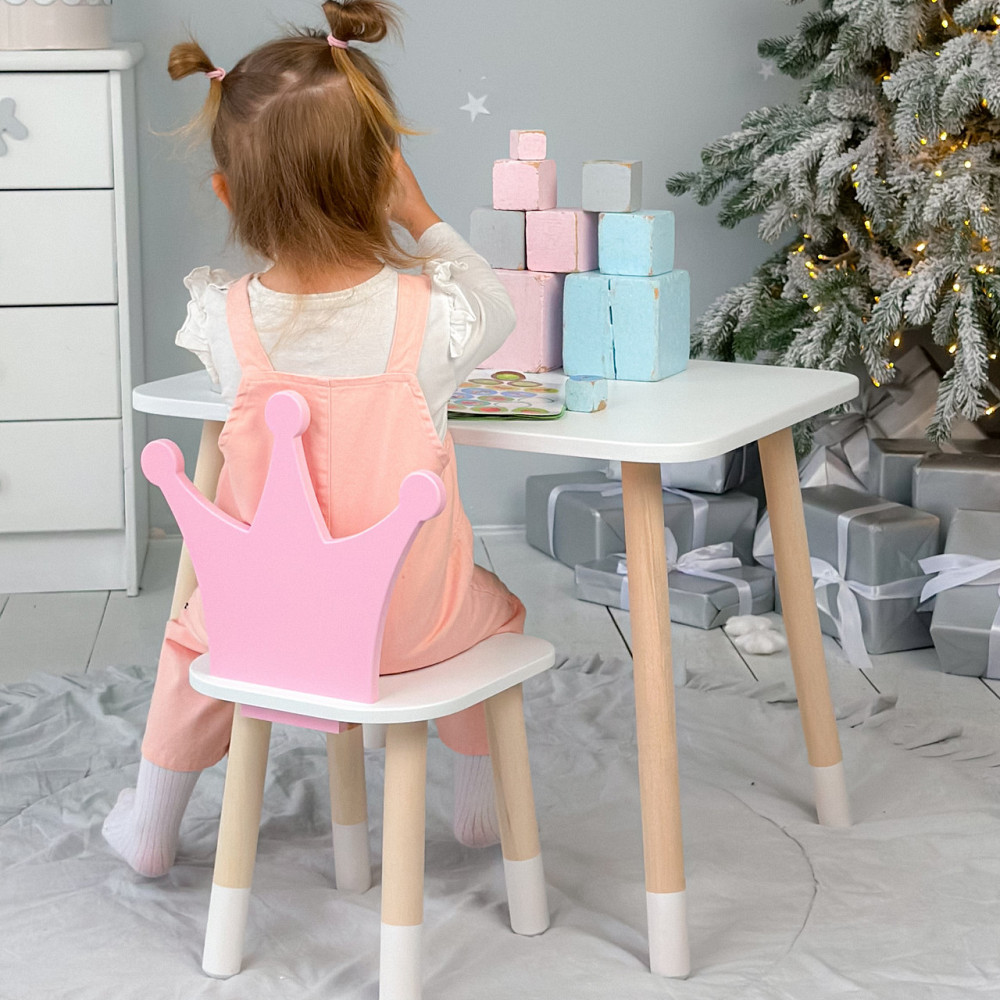 Стіл в дитячу кімнату 46х60х45 і стілець корона 26х26х24, столик та стільчик для дівчинки, рожевий з білим Київ - фото 7