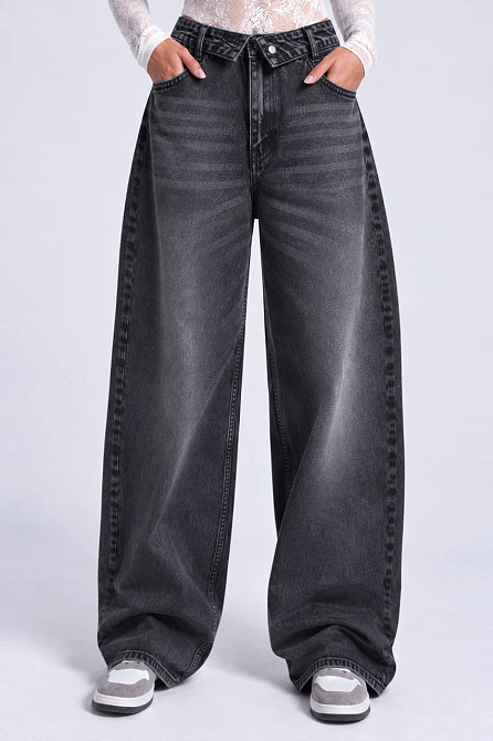 Джинсы женские It’s Basic 4545-2W6-1 straight fit baggy широкие с отвернутым поясом черные, черный, 34, 34, 72 см, 97 см Киев - изображение 1