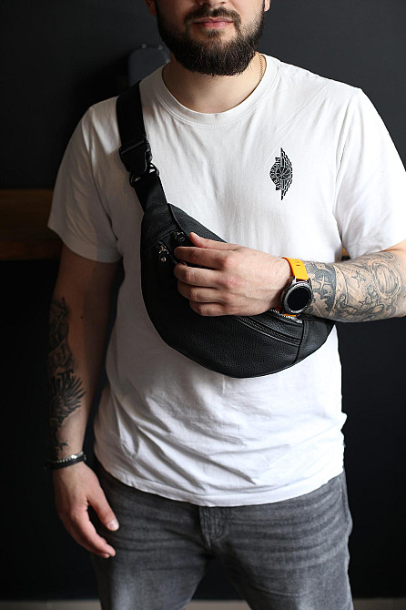 Мужская сумка на пояс, бананка из натуральной кожи SL002 (Черная) Сумы - изображение 3