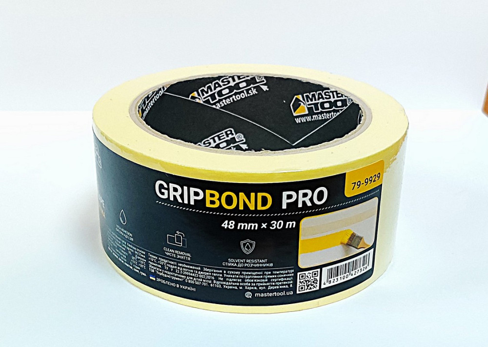MASTERTOOL Стрічка малярна універсальна MASTERTOOL GripBond Pro 48 мм×30 м жовта 79-9929 Коломыя - изображение 1