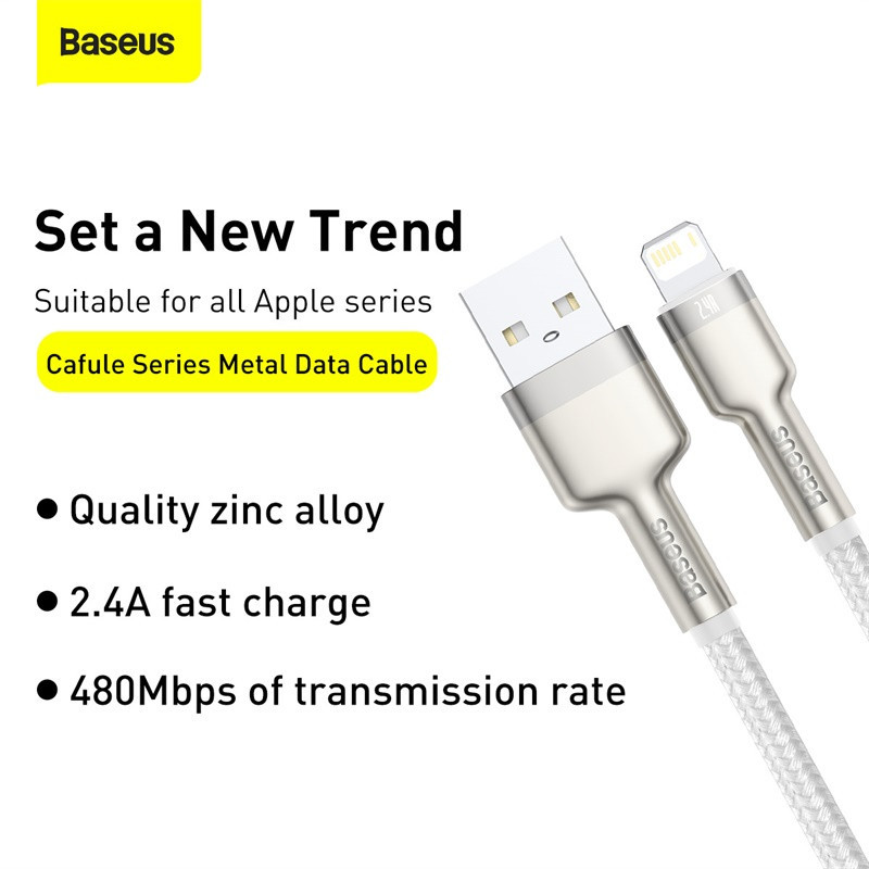 Кабель Baseus Cafule Series Metal Data Cable USB to IP 2.4A 2m White Одеса - фото 8