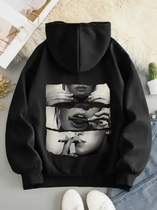 Худі жіноче, світшот чорний, модна толстовка 2700322408 розмір 48 Дніпро - фото 1