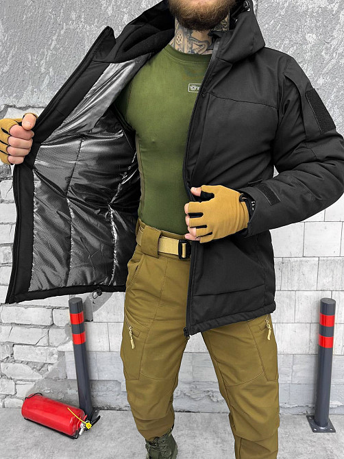 Куртка зимова чоловіча тепла з капюшоном чорна липучка під шеврон L Одеса - фото 2