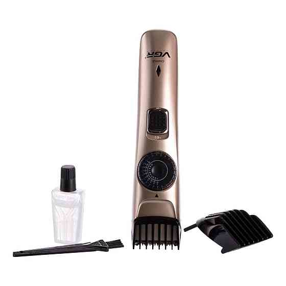 Машинка для стрижки волосся та бороди  на акумуляторі з насадками Золотистий VGR V-031 Київ