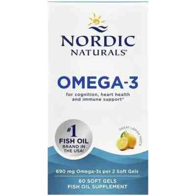 Вітамінно-мінеральний комплекс Nordic Naturals Омега-3, 690 мг на порцію, смак лимона, Omega-3, 60 гелевих кап (NOR-01760) Вінниця