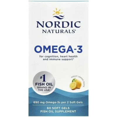 Вітамінно-мінеральний комплекс Nordic Naturals Омега-3, 690 мг на порцію, смак лимона, Omega-3, 60 гелевих кап (NOR-01760) Вінниця - фото 1