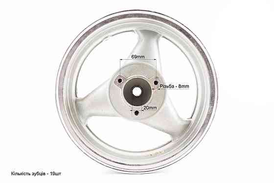 Диск задній литий MT3,50x12 Z18 для 2Т (диск гальм. 3 болти) "3 промені" сірий (З НАЛЬОТОМ, див. фото №5) Киев