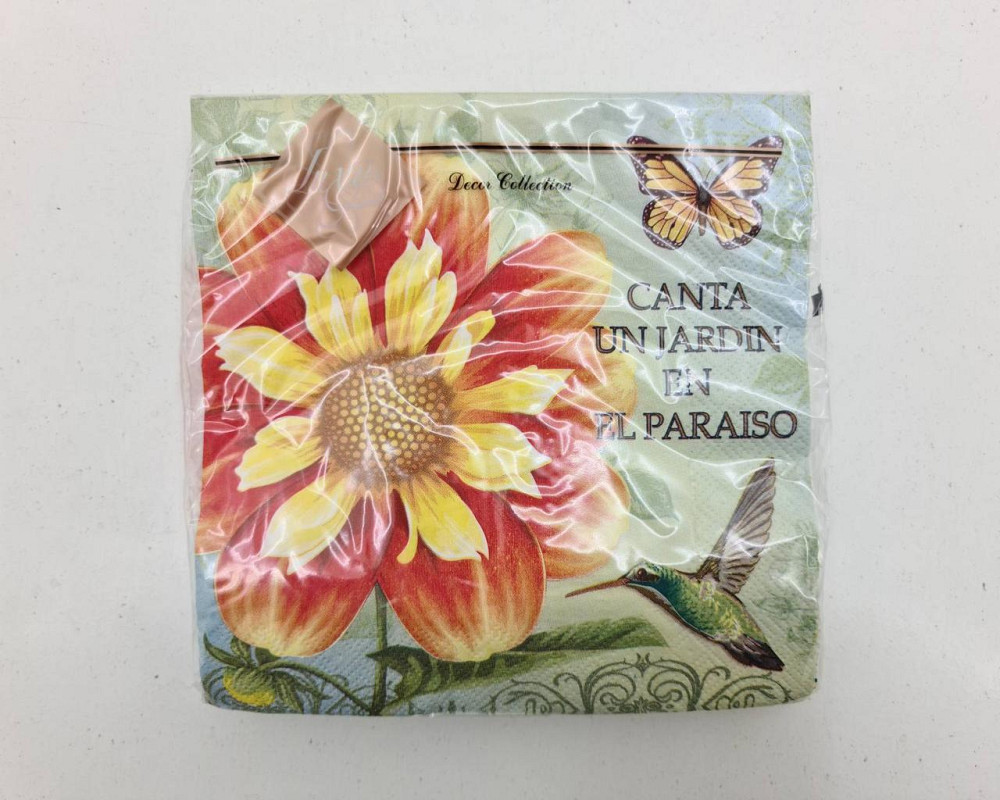 Бумажная салфетка цветочной тематики (ЗЗхЗЗ, 20шт) Luxy  Колибри в саду гербер (2078) (1 пачка) Харьков - изображение 2