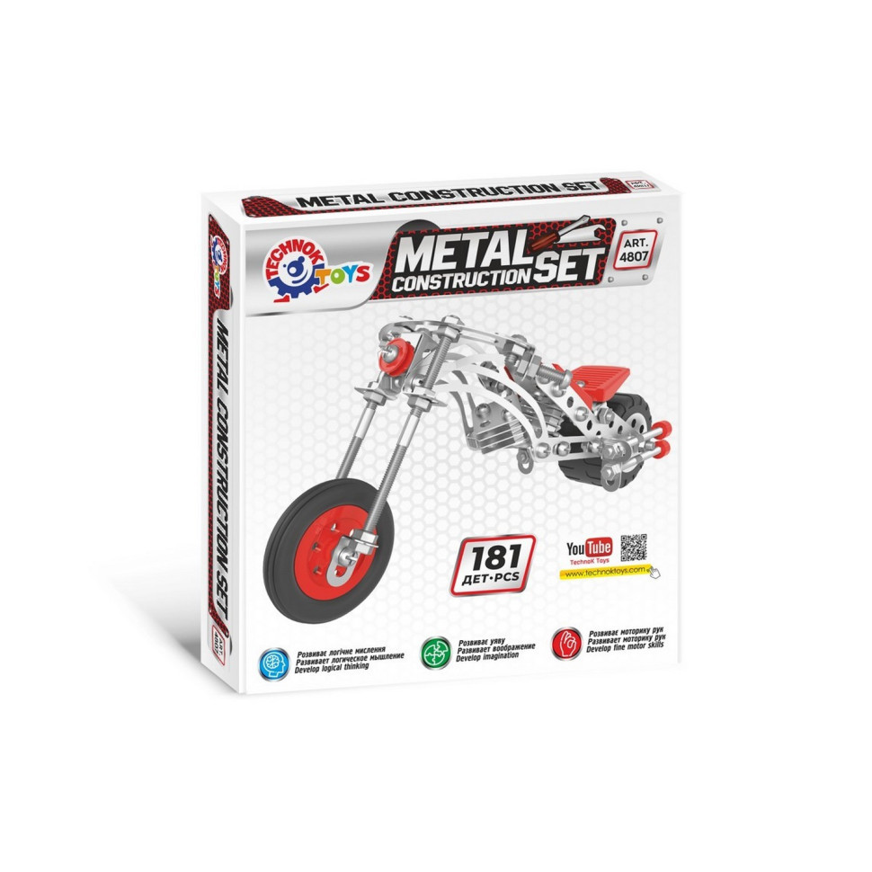 Дитячий Конструктор металевий "Мотоцикл" ТехноК 4807TXK, 181 деталь Вінниця - фото 1