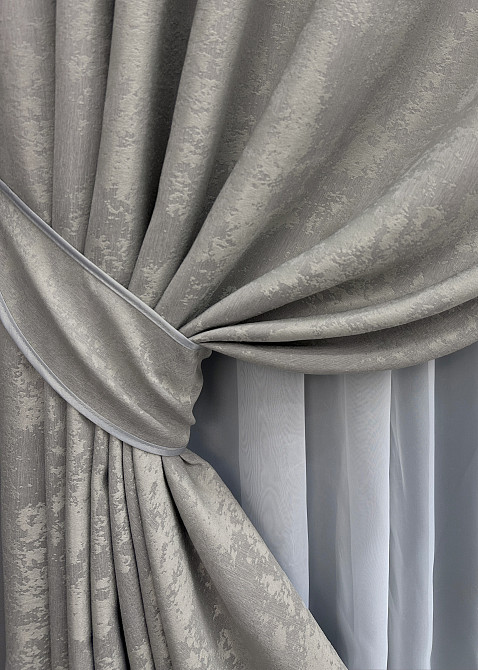 Комплект готовых штор VR-Textil Жаккард Sultan № 869ш Светло-серый 100х250 см 2 шт (39-446) Киев - изображение 5