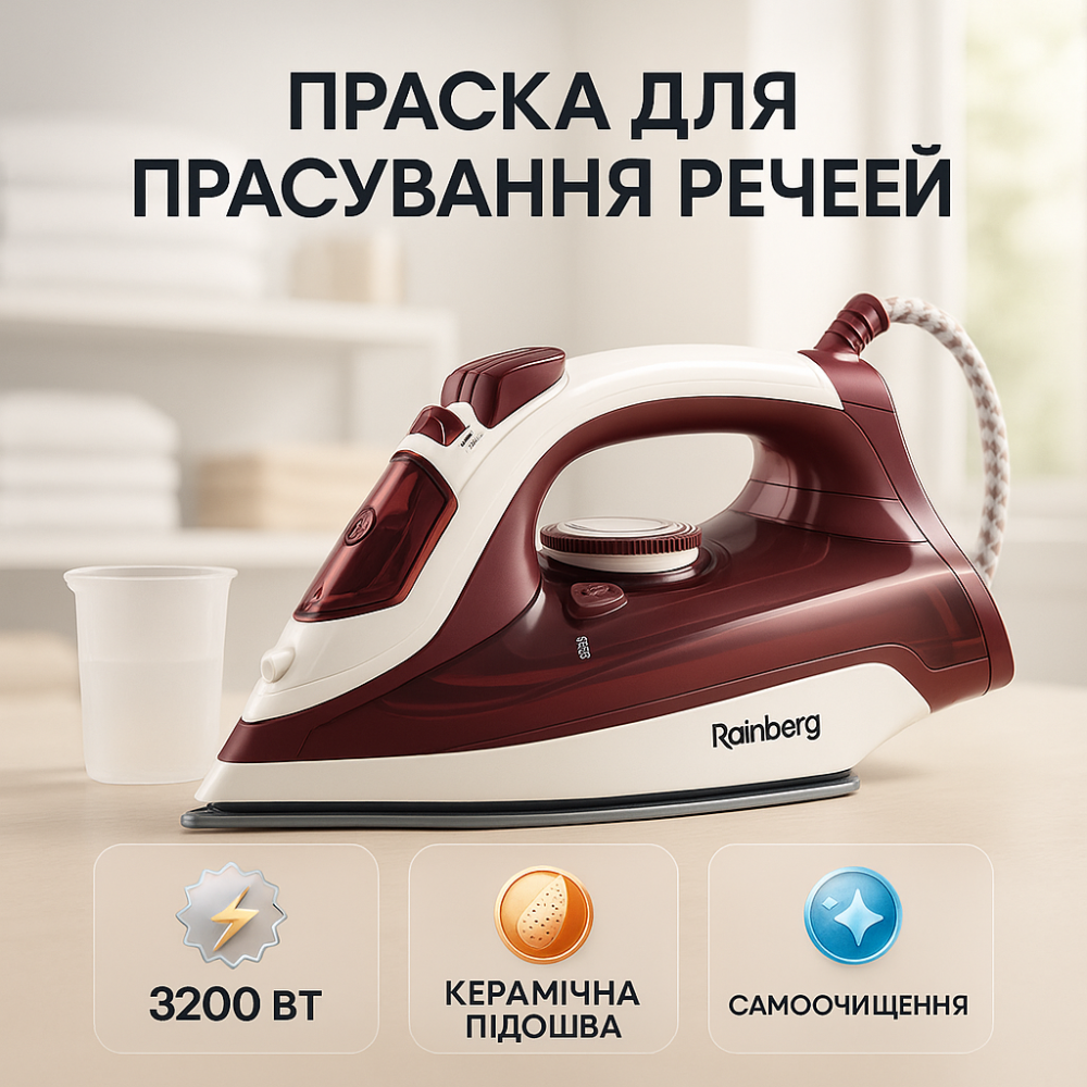 Утюг паровой Rainberg RB-6306 с керамическим покрытием 1600вт функция самоочистки подачи пара EJ-94 Львов - изображение 19