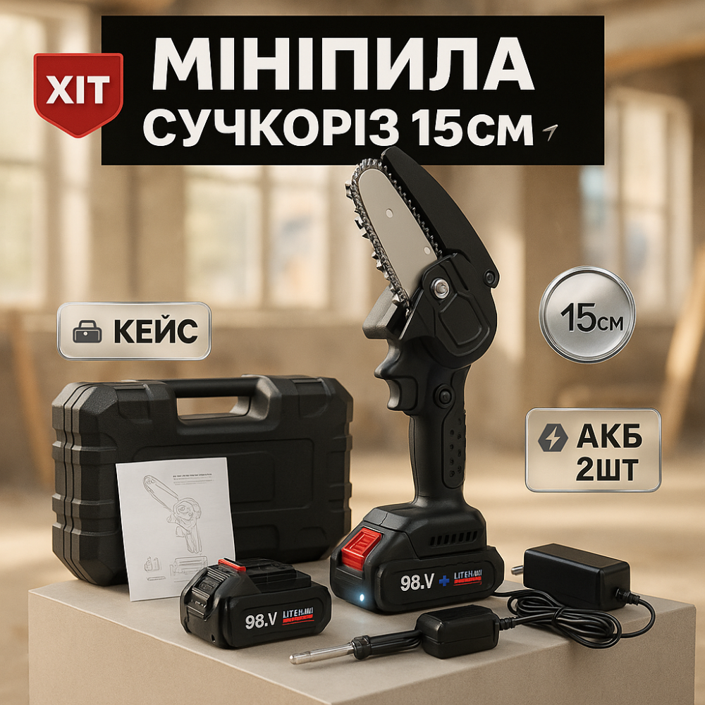 Електропила для різання дров, Акумуляторна ланцюгова пила для обрізки гілок Пилка обрізання сучків GQ-67 Львів - фото 10