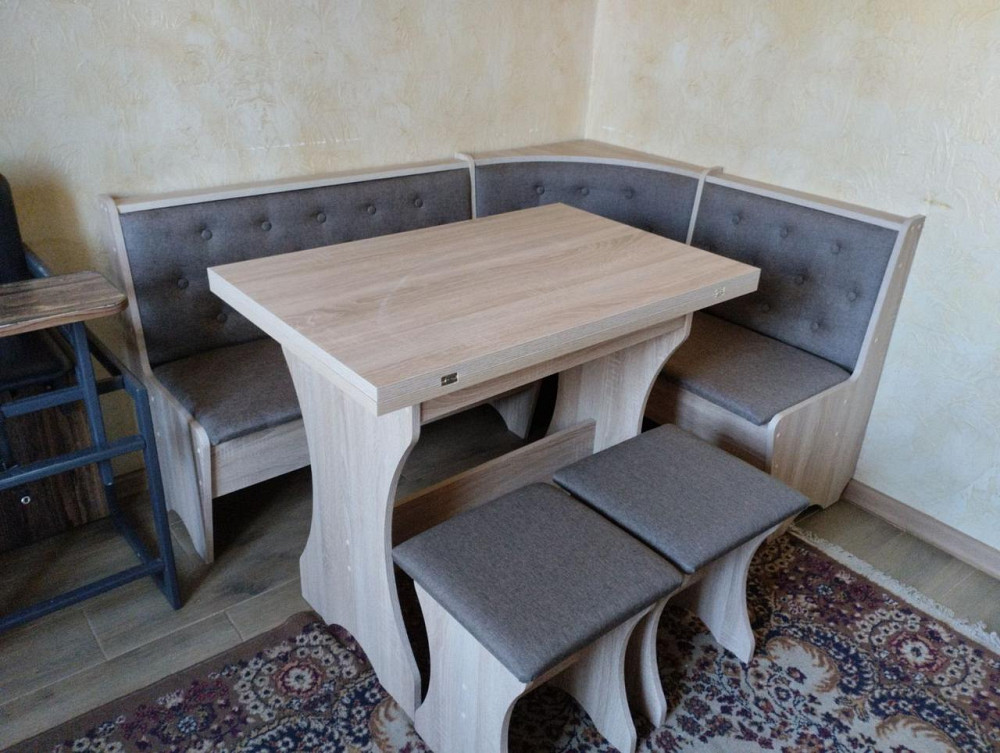 Комплект меблів для кухні - М'який куток Сімейний, стіл, 2 табуретки 114х154 см - Дуб самоа Львів - фото 7