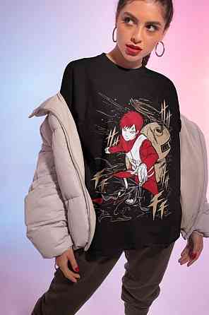 Футболка для хлопчика з аніме принтом Наруто оверсайз (зріст від 165 до 180) Чорний AnimeJ0809m Дніпро