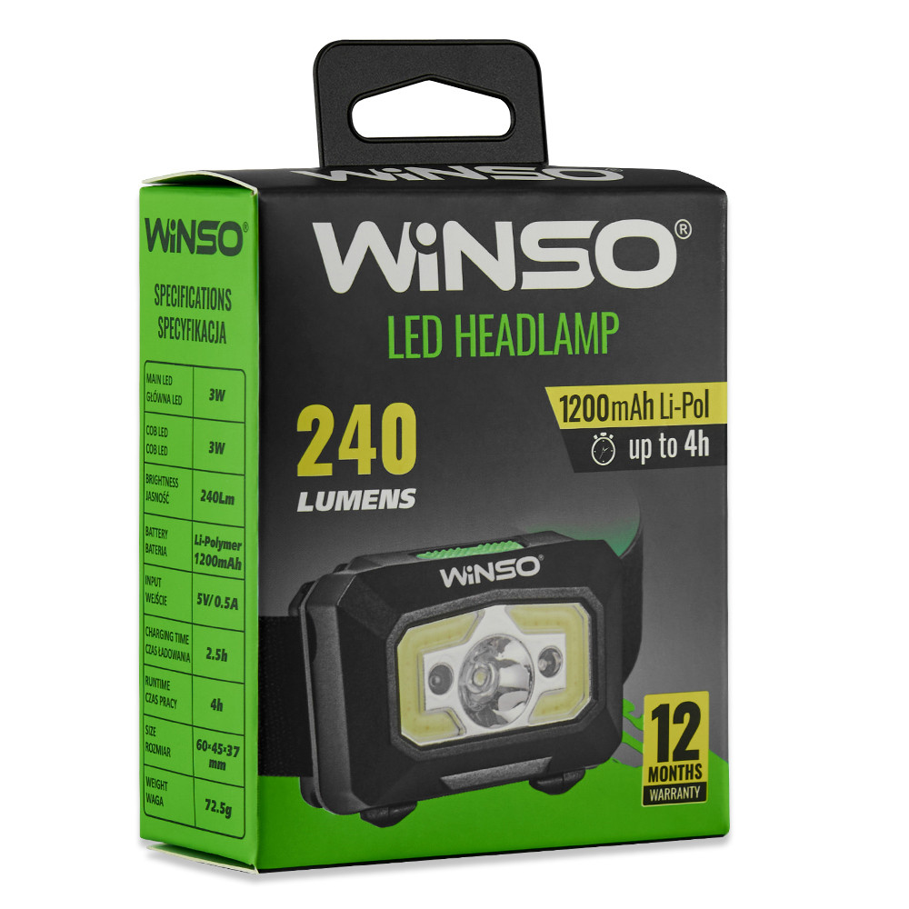 Фонарь налобный Winso 240Lm, 3W XPE+ COB, 1200mAh, с сенсором белый/красный Львов - изображение 7