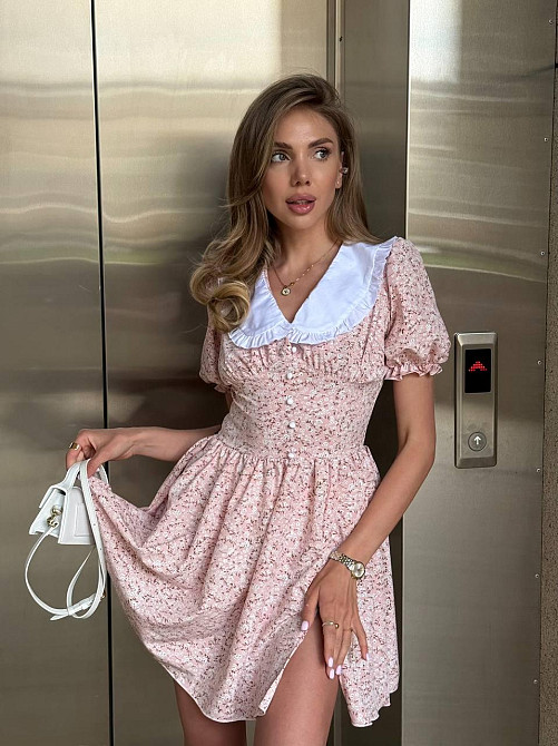 Жіноча романтична мінісукня квіткова з комірцем софт Рожевий, 42/46 Одеса - фото 4