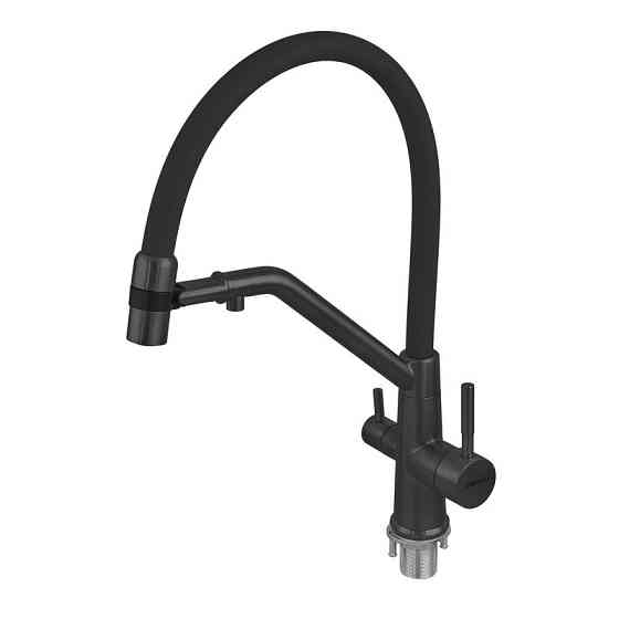 Змішувач для кухні з силіконовим виливом Zerix MAG-021 Black Refl.Black з нержавіючої сталі  SUS304 з виходом для питної води  ( Харьков