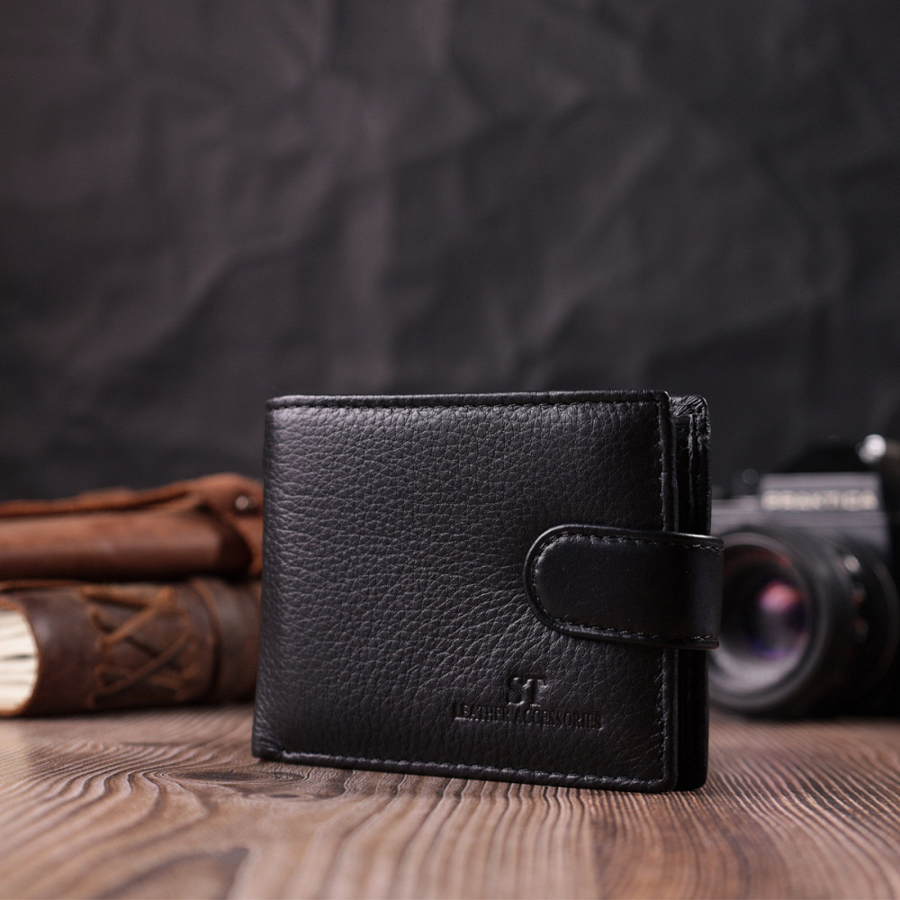 Небольшой вместительный кошелек из натуральной кожи ST Leather 22456 Черный Киев - изображение 9