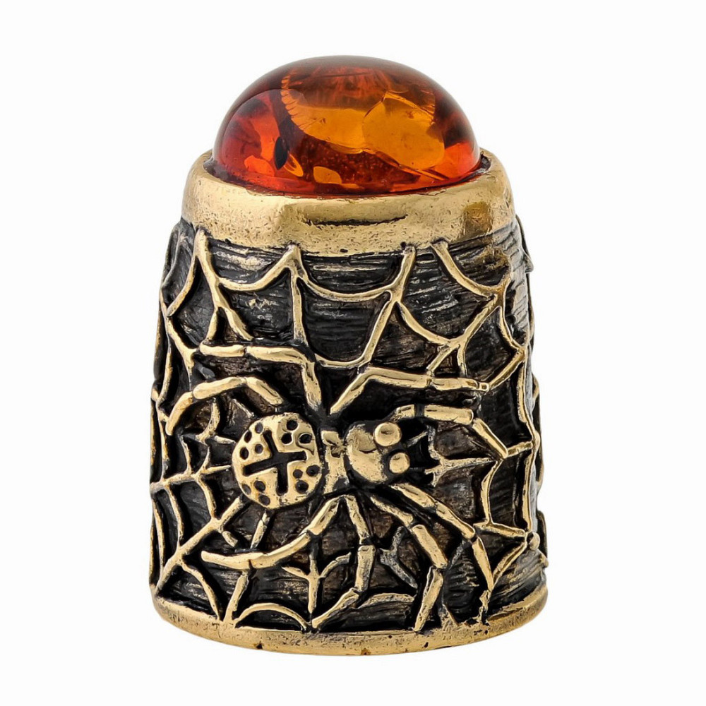 Наперсток із бронзи та бурштину Павук із кабошоном Київ - фото 1